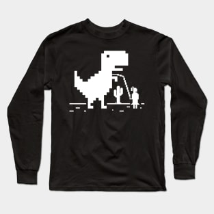 8 bit T-Rex Dinosaur Pet on a Leach led by a Girl Long Sleeve T-Shirt